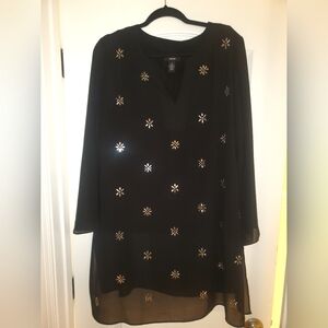 Alfani Black Tunic Top with Silver Embellishments, Size XL